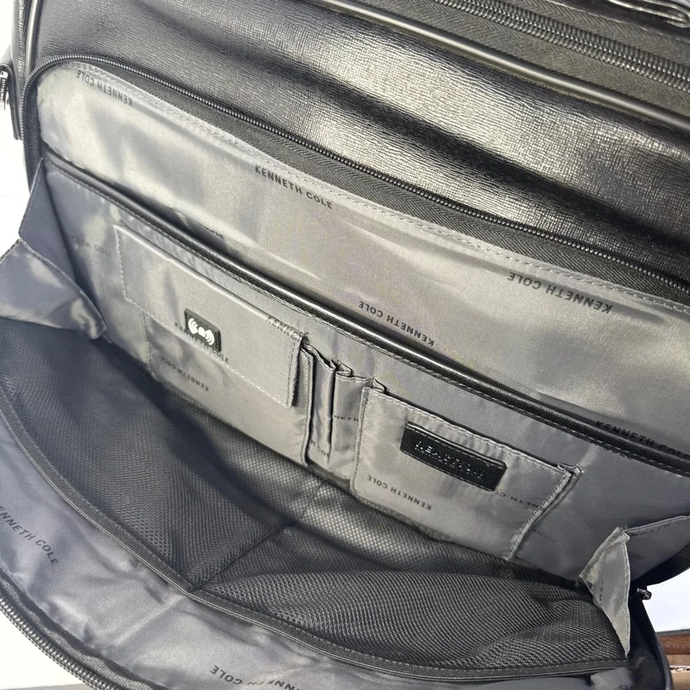 Kenneth Cole Reaction Mens Black Faux Leather Laptop Messenger Bag Briefcase